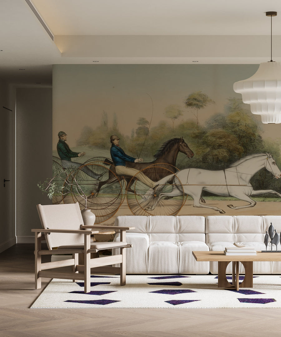 19th Century Horse Harness Race Mural Wallpaper