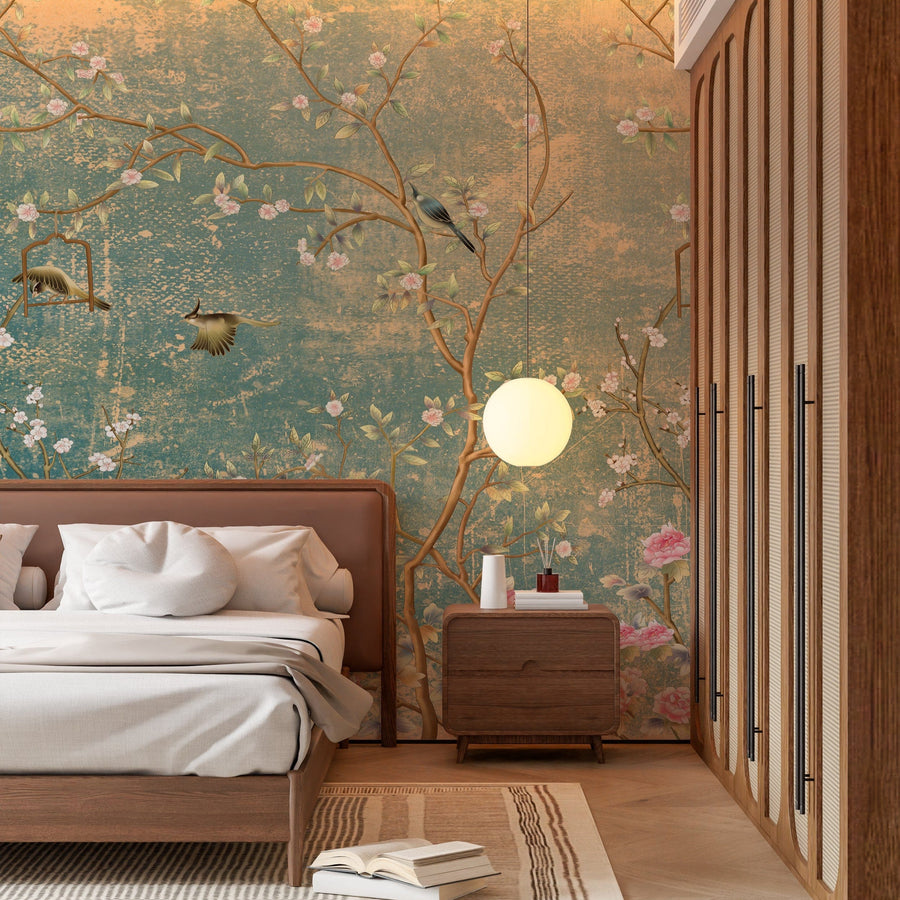 Vintage Florals on grunge Wallpaper Removable Wallpaper EazzyWalls Sample: 6''W x 9''H Canvas