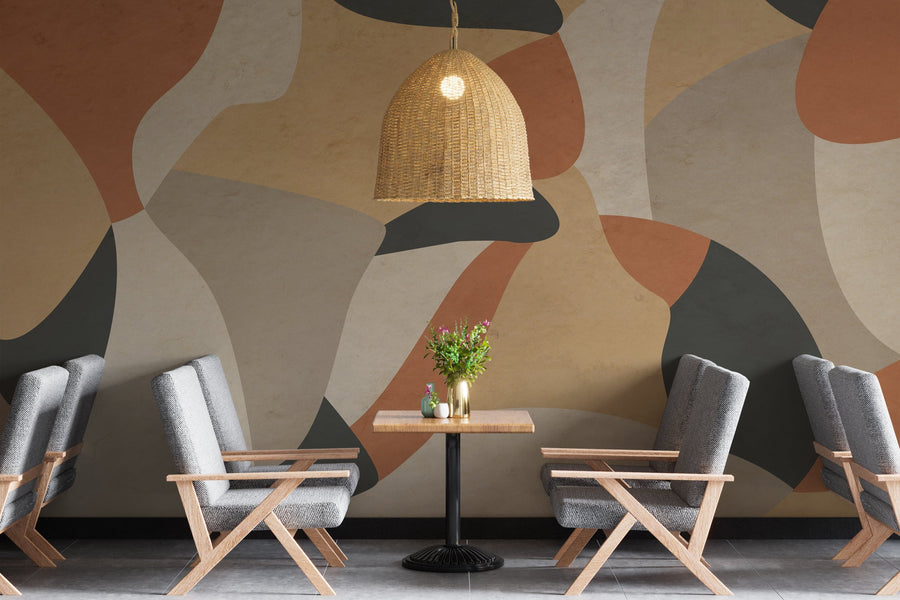 Modern Abstract Wallpaper - Organic Earth Tones with Flowing Shapes Wall Mural