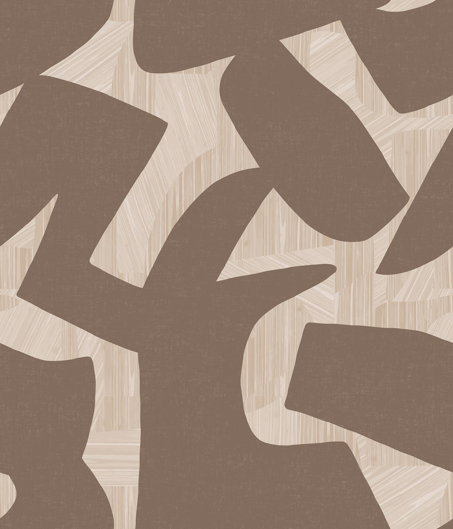 Abstract Intarsia Wallpaper – Brown & Cream Texture
