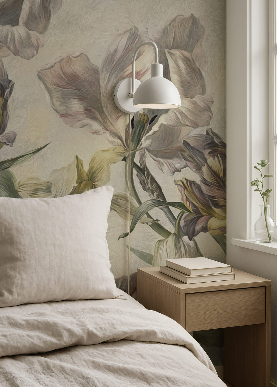 Bedroom with Historical Dutch Tulip Floral Wall Mural