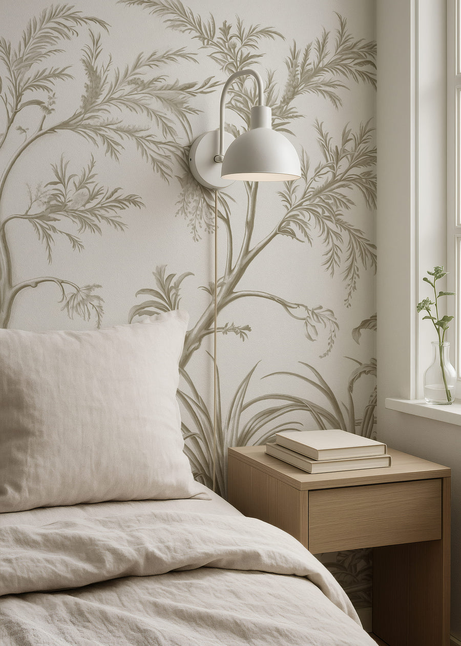 Bedroom with Vintage Chinoiserie Garden Wallpaper Mural