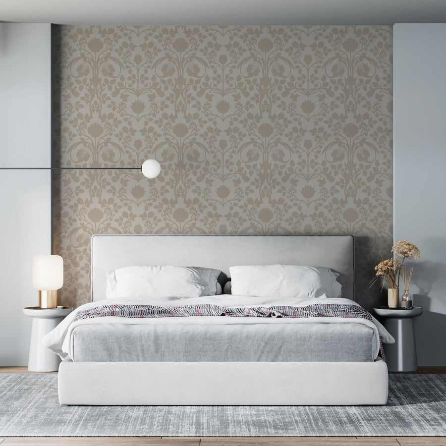 Vintage Beige Floral Wallpaper - Classic Elegance for Timeless Interiors