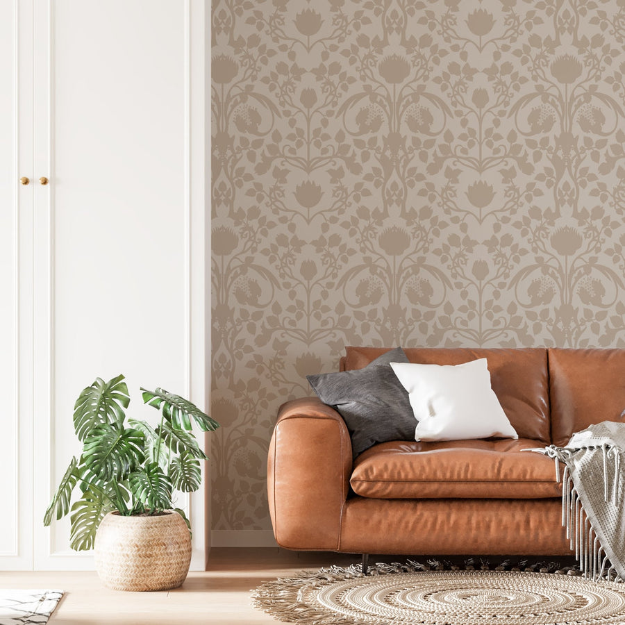 Vintage Beige Floral Wallpaper - Classic Elegance for Timeless Interiors