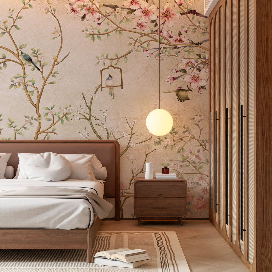 Vintage Cherry Blossom Chinoiserie Wall Mural Removable Wallpaper