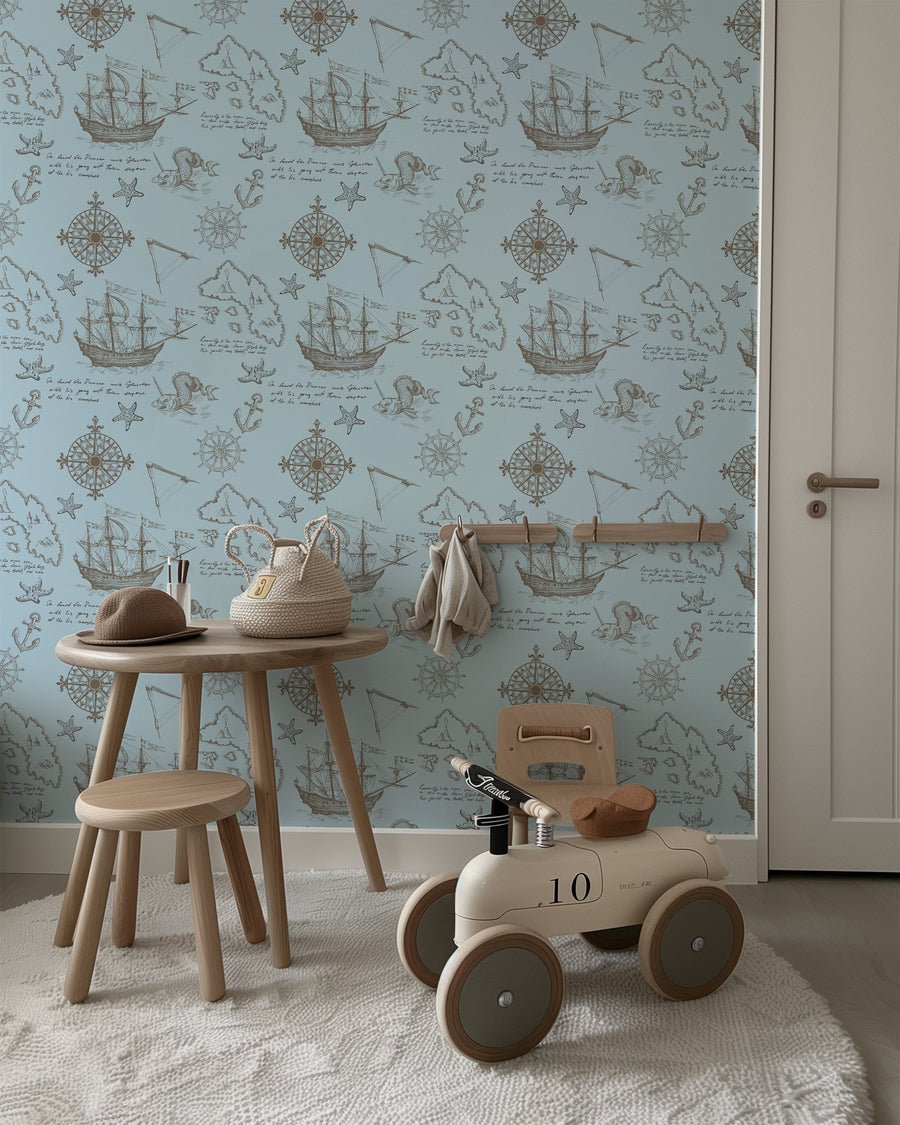 Vintage Nautical Map Blue Wallpaper
