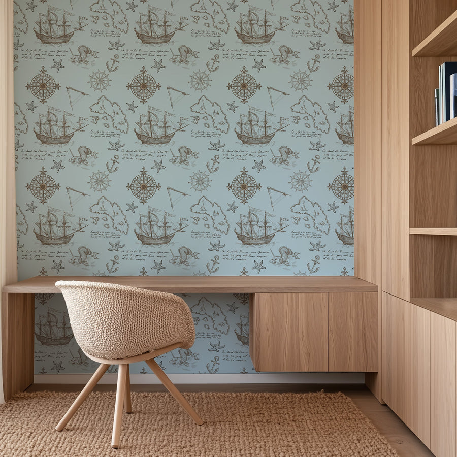 Vintage Nautical Map Blue Wallpaper