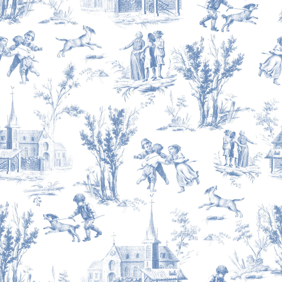 Blue Toile de Jouy Wallpaper – French Pastoral Scene