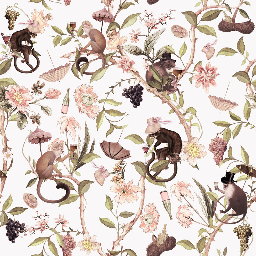Blush Singerie Wallpaper – Romantic Monkey Garden