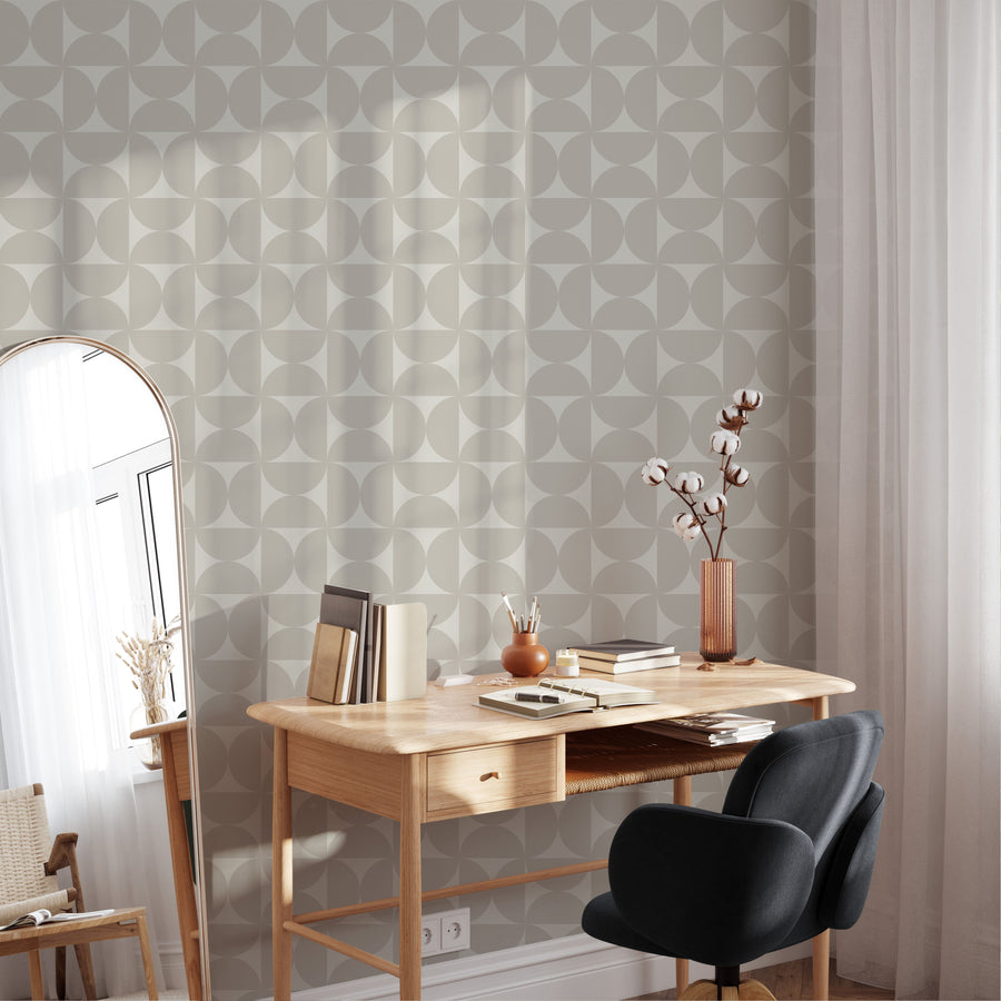 Modern Bold Abstract Greige Geometric Wallpaper