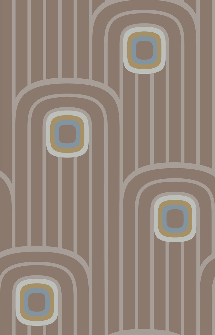 Brown 70s Retro Mod Arch Geometric Wallpaper