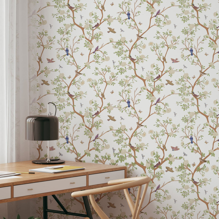Camellia blossom tree Chinoiserie oriental wallpaper