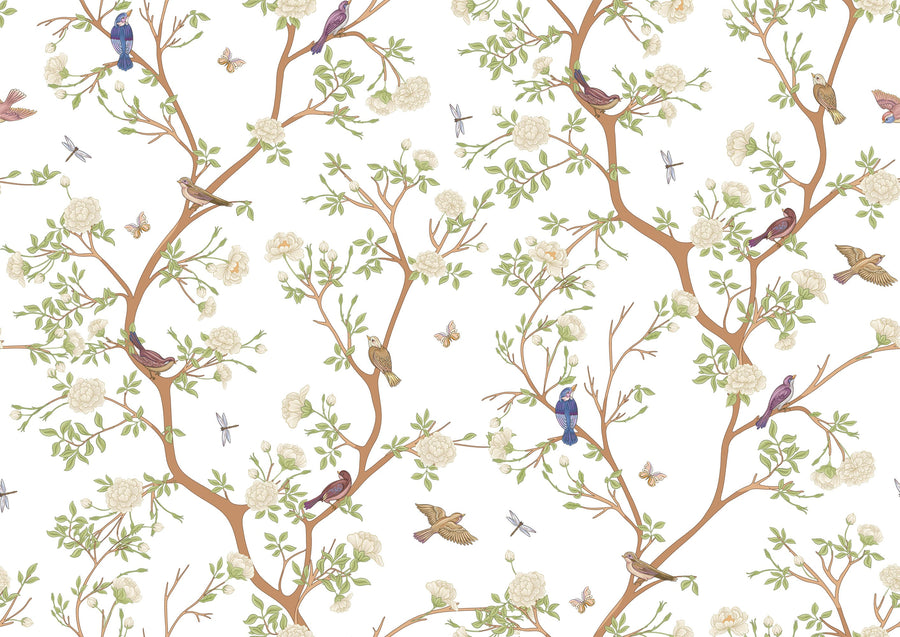 Camellia blossom tree Chinoiserie oriental wallpaper