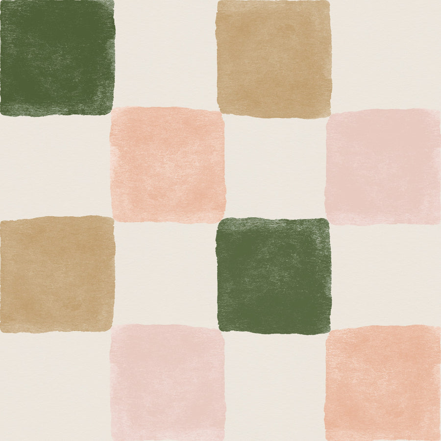 Warm Green and Pink Checkered Wallpaper - Earthy & Pastel Tones Wallpaper