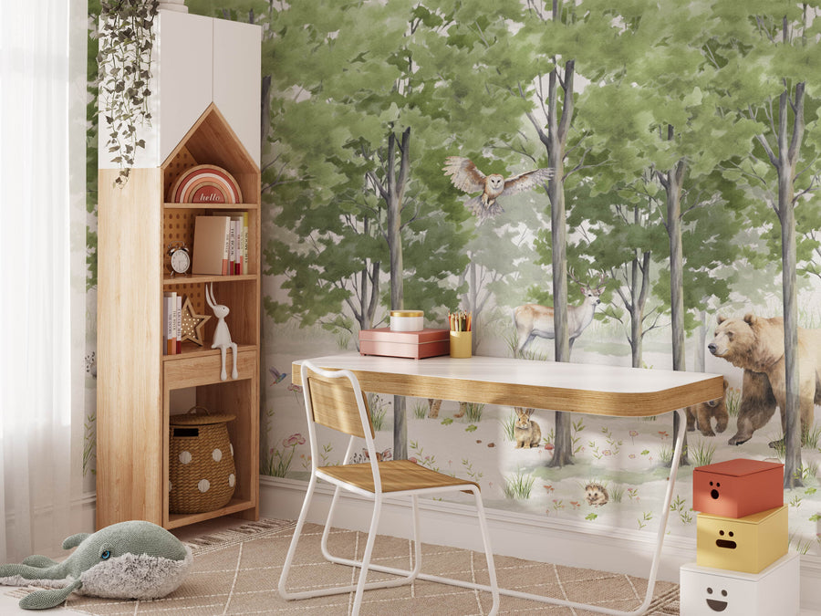 Child room with Woodland Animals Forest Wallpaper Mural