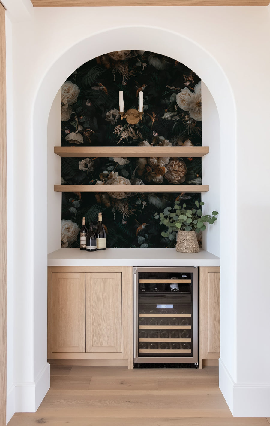 Dark Background Cream Floral Wallpaper Removable Wallpaper