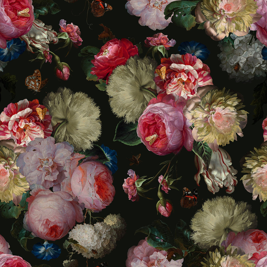 Dark Floral Wallpaper – Romantic Oil Painted Garden Bloom