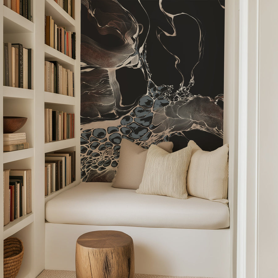 Luxury Abstract Black Marble Wall Mural - Modern Fluid Art Wallpaper