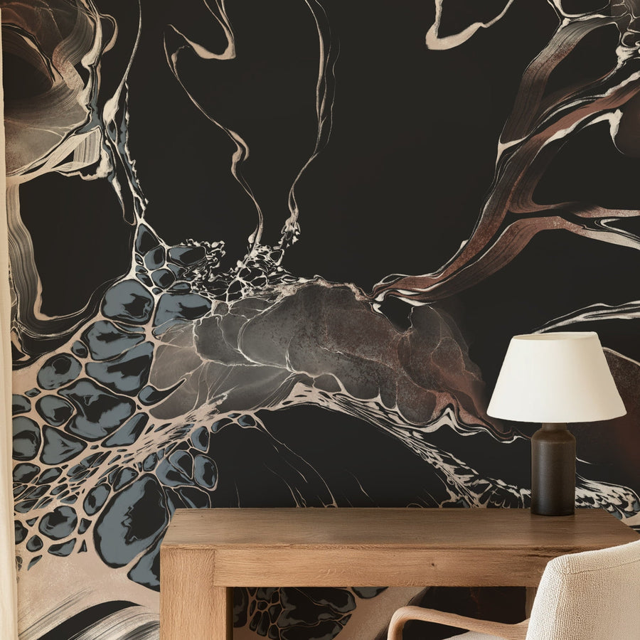 Luxury Abstract Black Marble Wall Mural - Modern Fluid Art Wallpaper