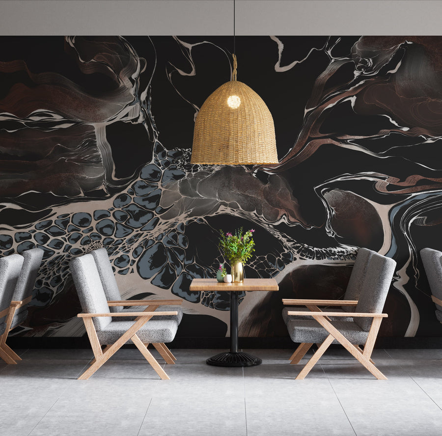 Luxury Abstract Black Marble Wall Mural - Modern Fluid Art Wallpaper