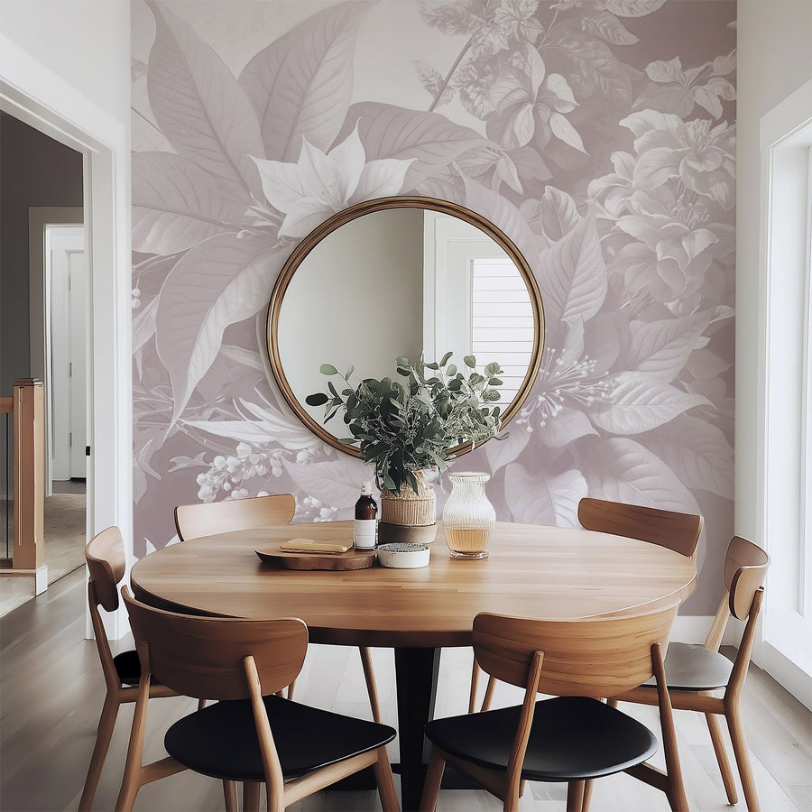 Dining room with a Dusty Mauve Vintage Botanical Wall Mural