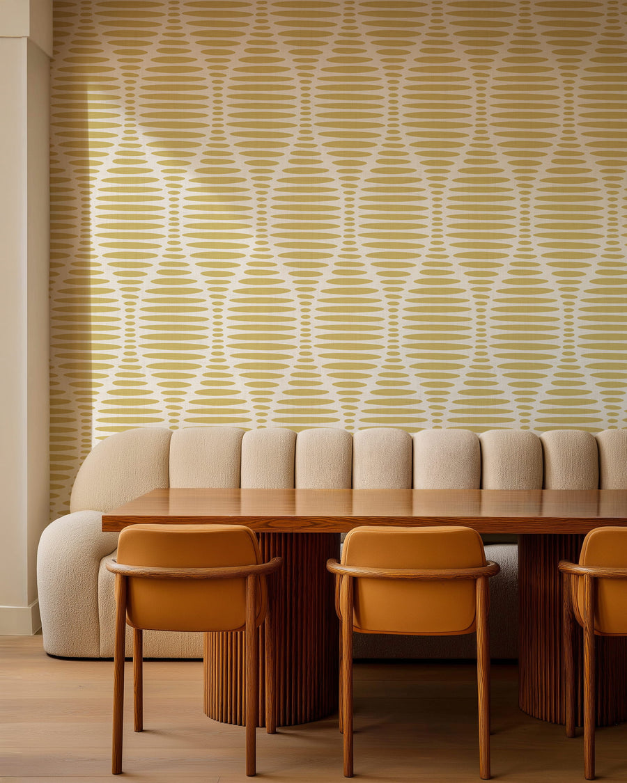 Dining room with a Ogee Sketch Ovals Wallpaper - Mustard Yellow