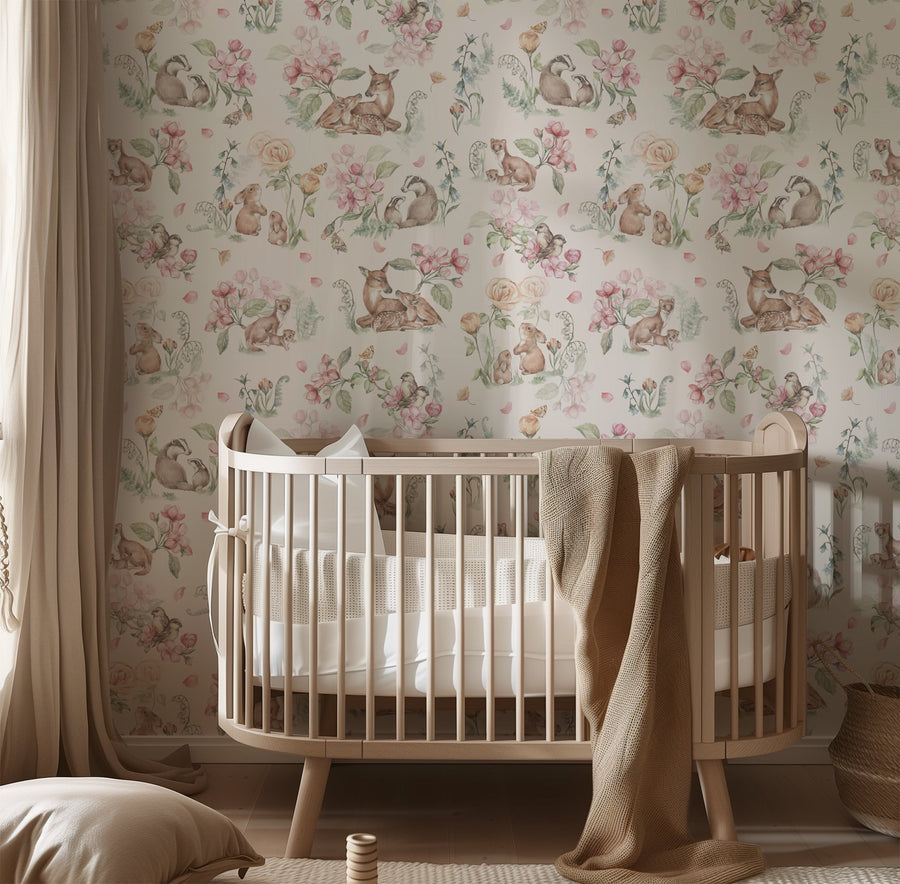 Fairy Forest Meadow – Woodland Animals Nursery Wallpaper