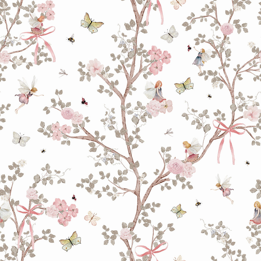 Fairy Garden Wallpaper – Pink Floral Branches & Butterflies