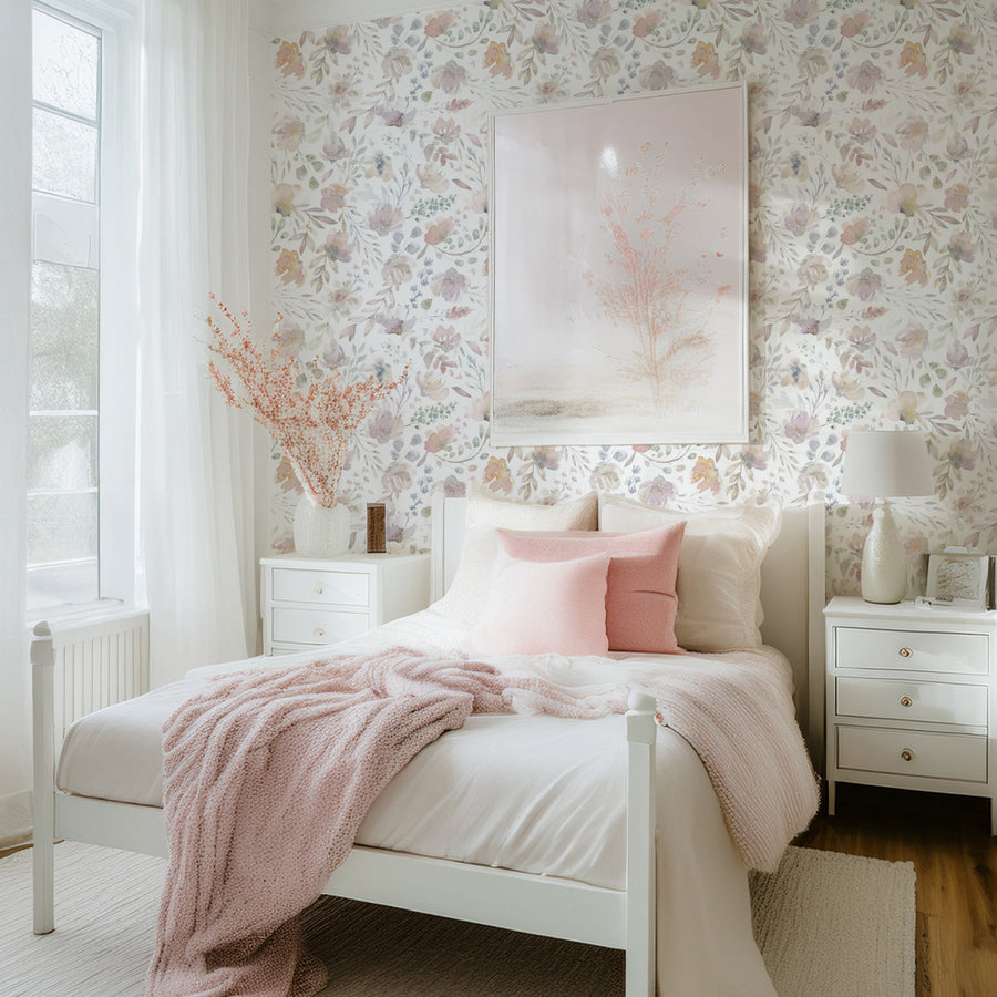 Delicate Watercolor Flowers Wall Mural Removable Wallpaper