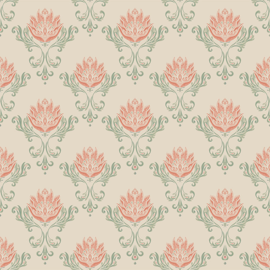 Vintage Floral Damask Wallpaper - Retro Art Nouveau Wallpaper