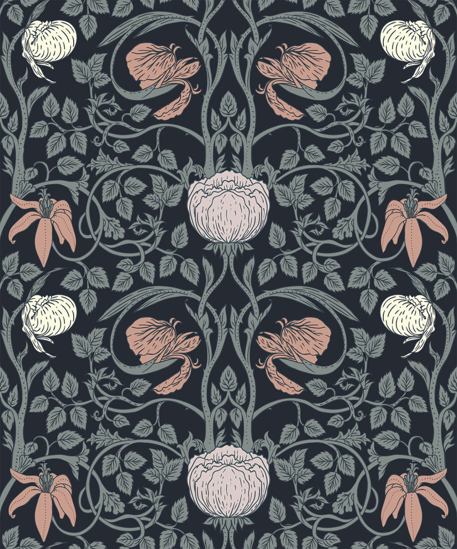 Retro Floral Peel and Stick Wallpaper - William Morris Wallpaper