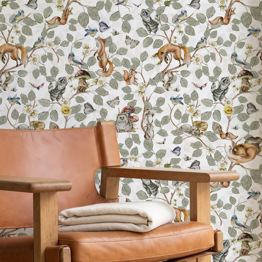 Woodland Animals Wallpaper – Fox, Bird & Forest Friends