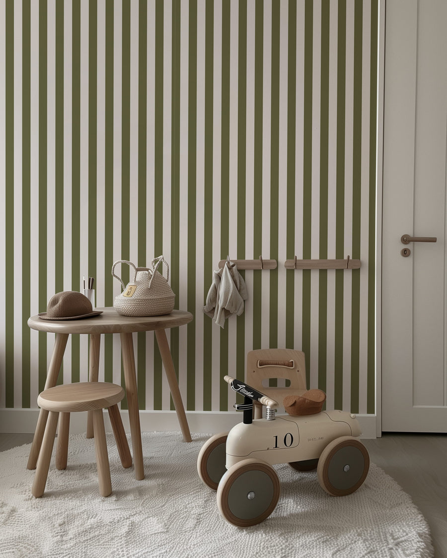 Olive Coast - Green Vertical Striped Removable Wallpaper