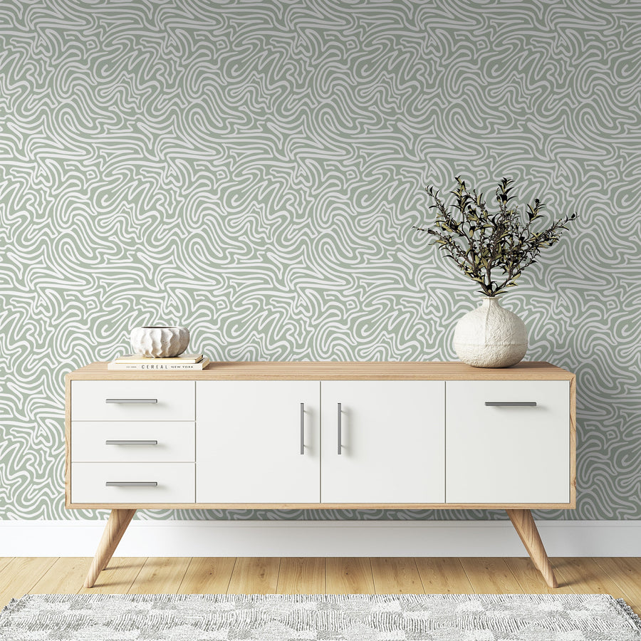 Green Modern Flow Line Geometric Wallpaper