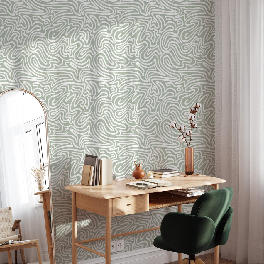 Green Modern Flow Line Geometric Wallpaper