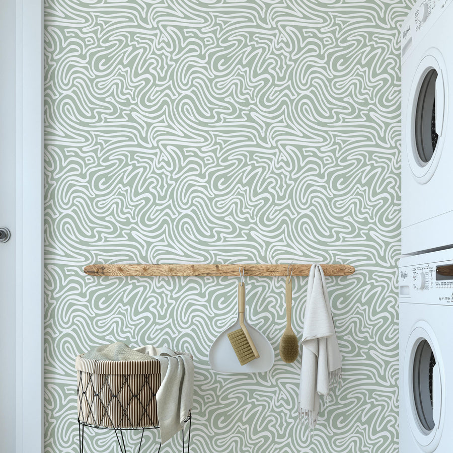 Green Modern Flow Line Geometric Wallpaper