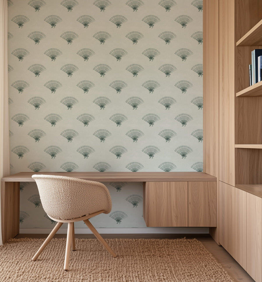 Home office with Mint Green Preppy Coquette Bow Fan Wallpaper