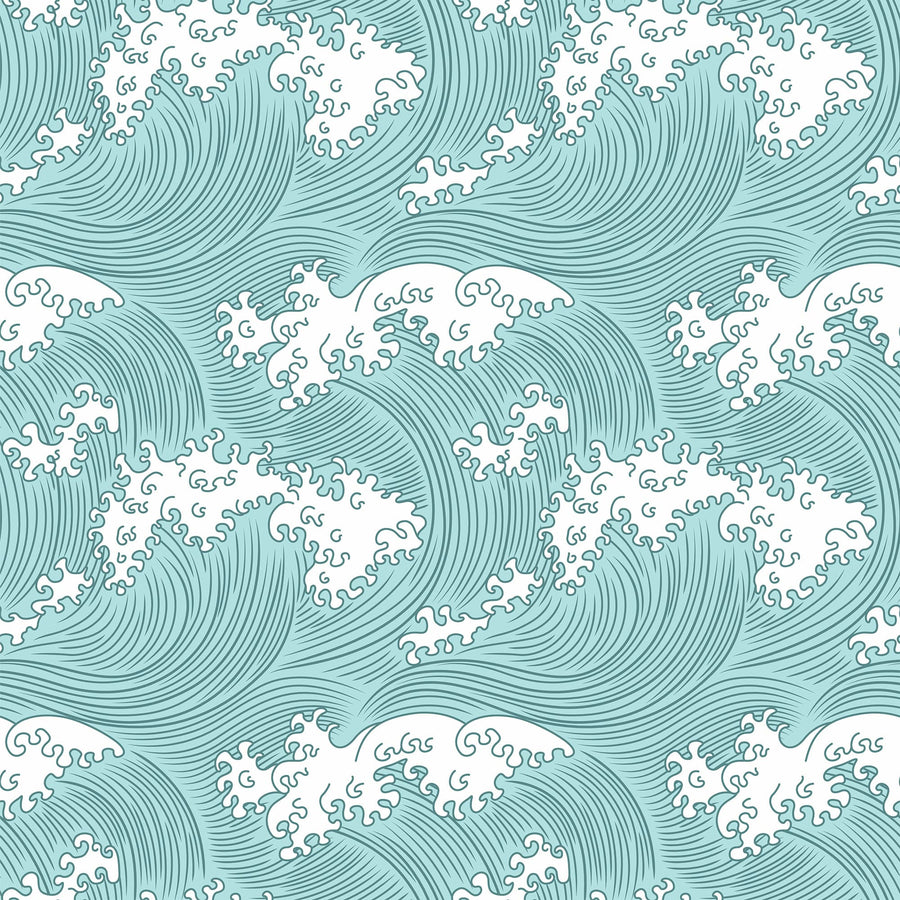 Coastal Japanese Wave Peel and Stick & Traditional Wallpaper