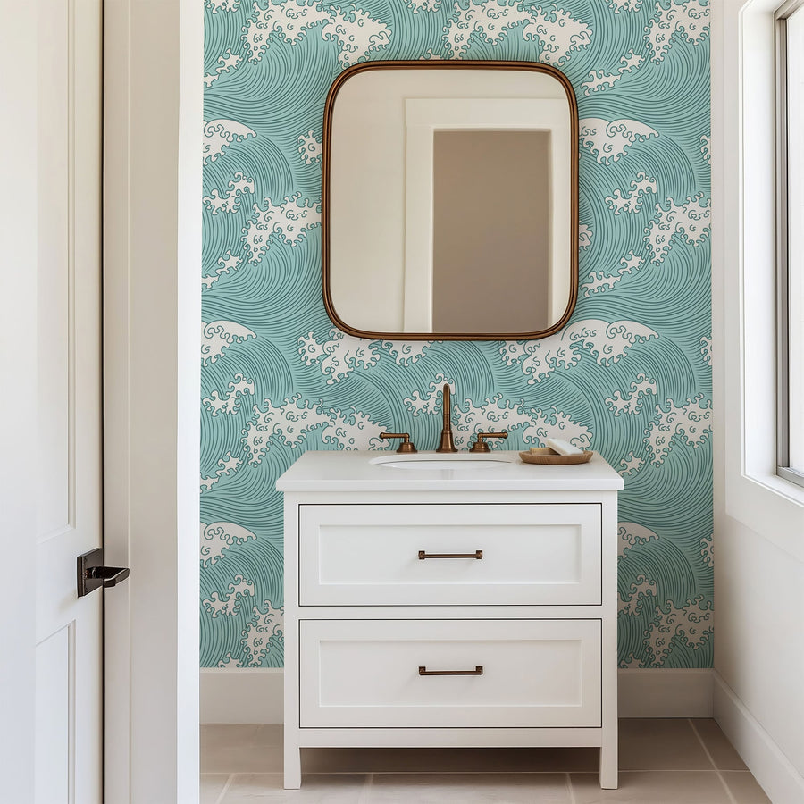 Coastal Japanese Wave Peel and Stick & Traditional Wallpaper