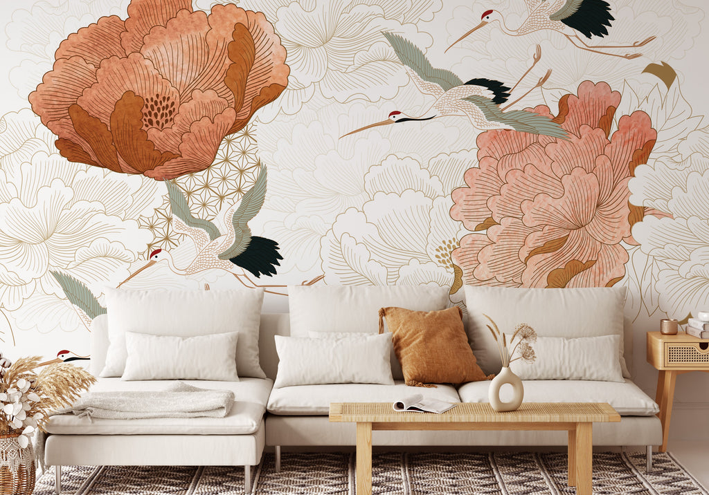 Crane Mural Wallpaper Japanese Floral Wallpaper Mural image 6