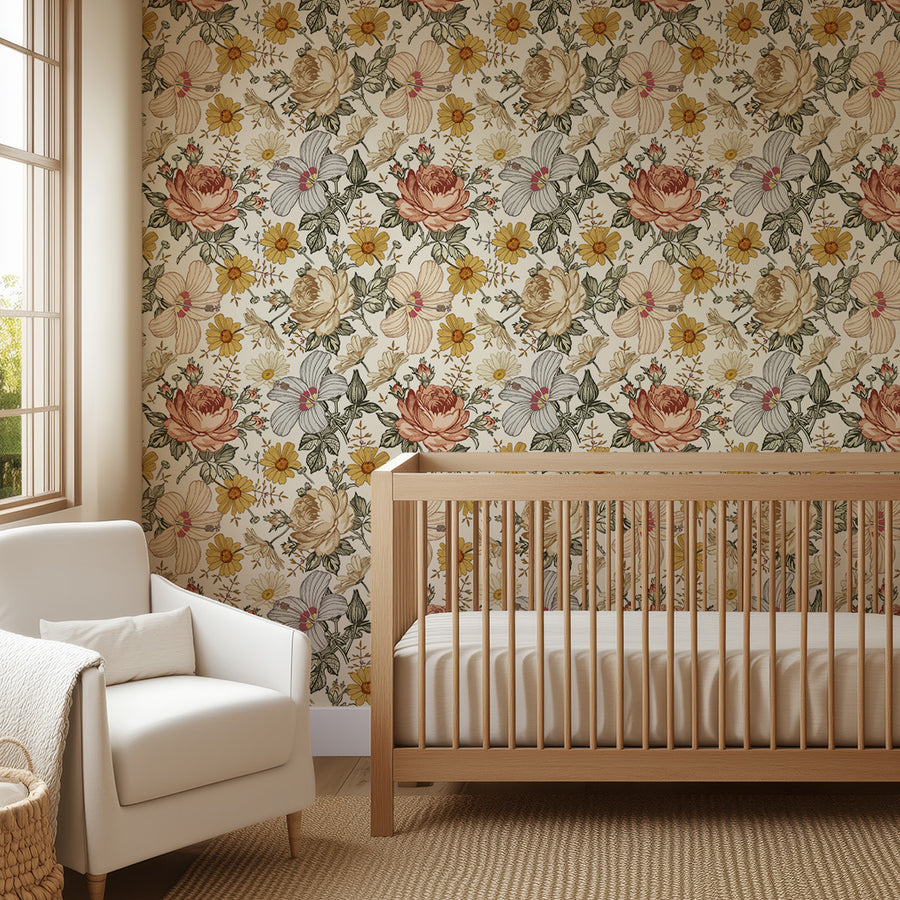 Kids room with Chamomile Flowers Bouquet Wallpaper Removable Wallpaper