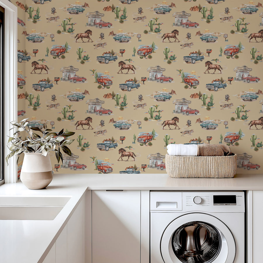 Laundry room with Sand Western Wallpaper