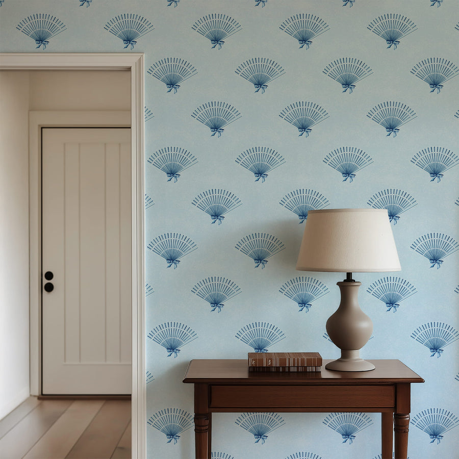 Blue Coquette Preppy Bow Fan Wallpaper