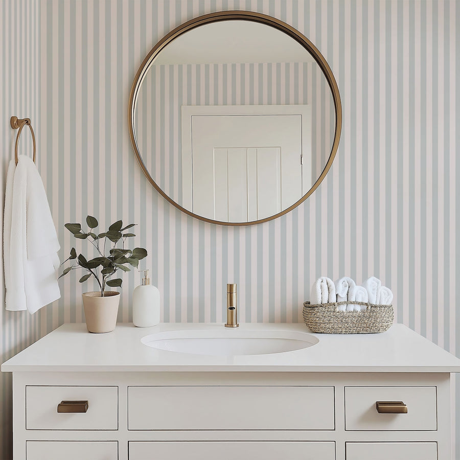 Seabreeze Stripes - Light Blue Vertical Striped Wallpaper