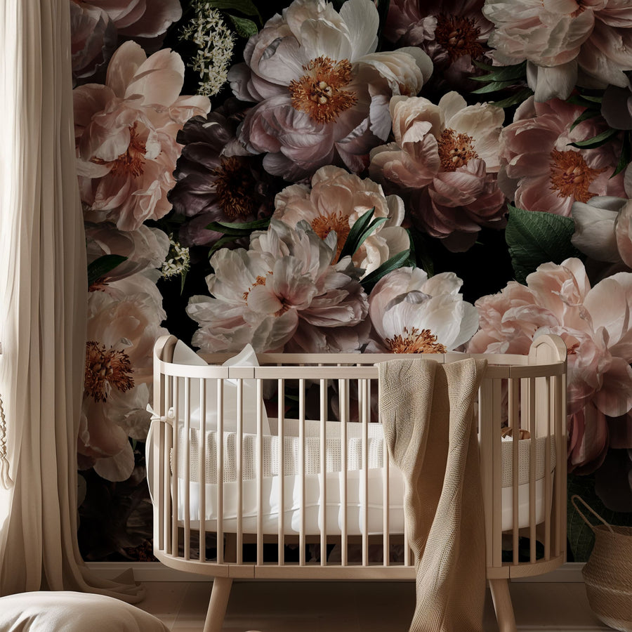 Midnight Bloom Dark Romantic Peony Wallpaper Mural