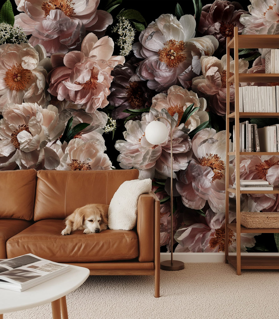 Midnight Bloom Dark Romantic Peony Wallpaper Mural