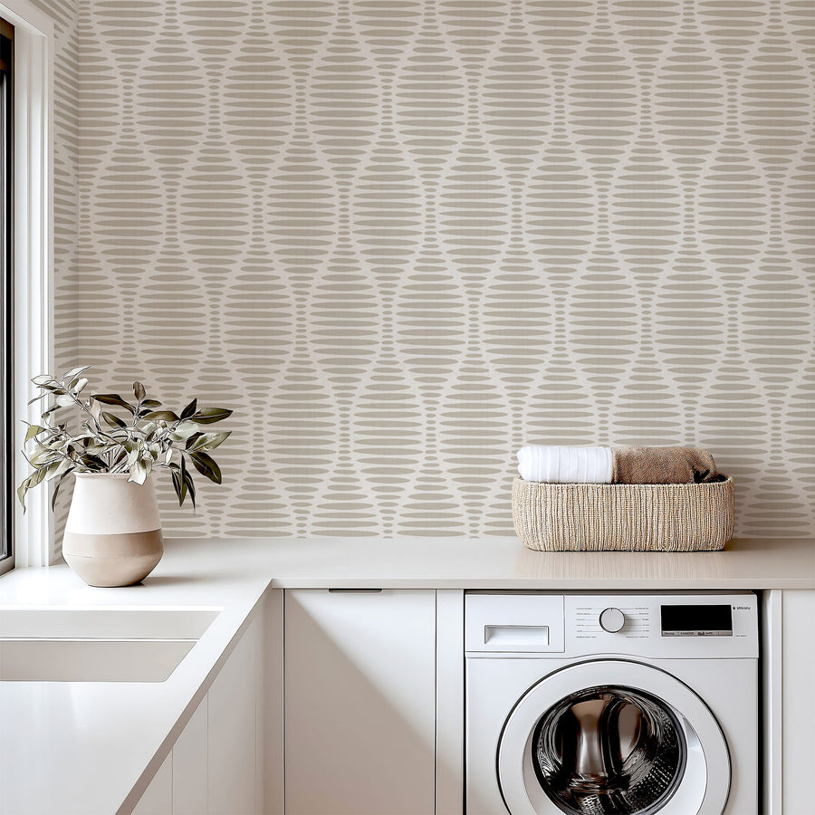 Modern Laundry room with Ogee Sketchy Ovals Wallpaper - Light Brown