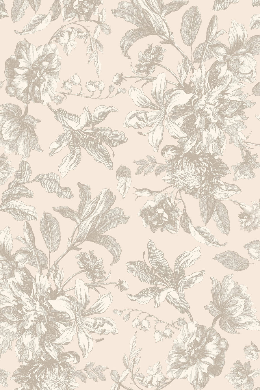 Neutral Vintage Floral Wallpaper – Gentle Taupe Botanical Pattern