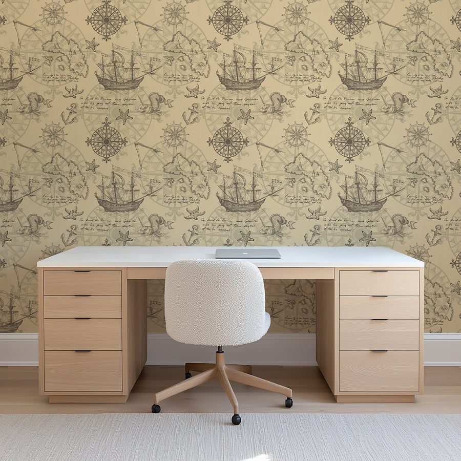 Vintage Nautical Compass Rose Wallpaper