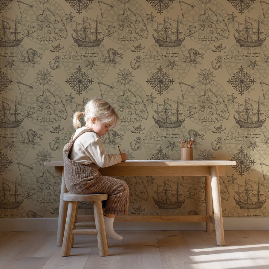 Vintage Nautical Compass Rose Wallpaper